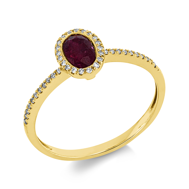 Ring mit Rubin  aus 750/-18 Karat Gelbgold mit 42 Diamanten 0