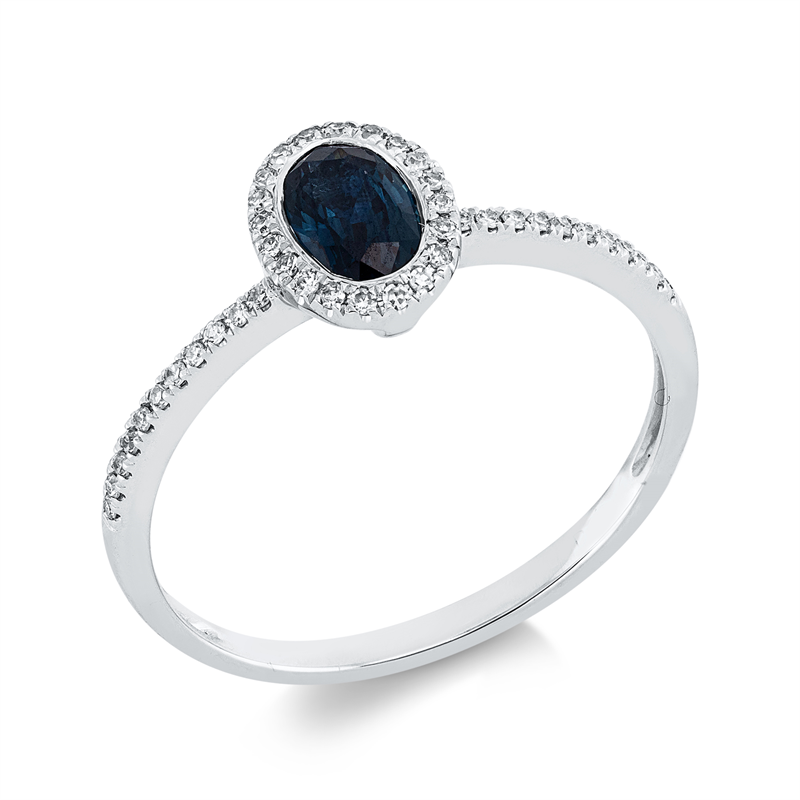 Ring mit Saphir  aus 750/-18 Karat Weißgold mit 42 Diamanten 0