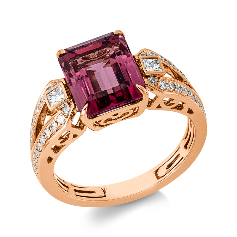 Ring mit Turmalin  aus 750/-18 Karat Rotgold mit 42 Diamanten 0