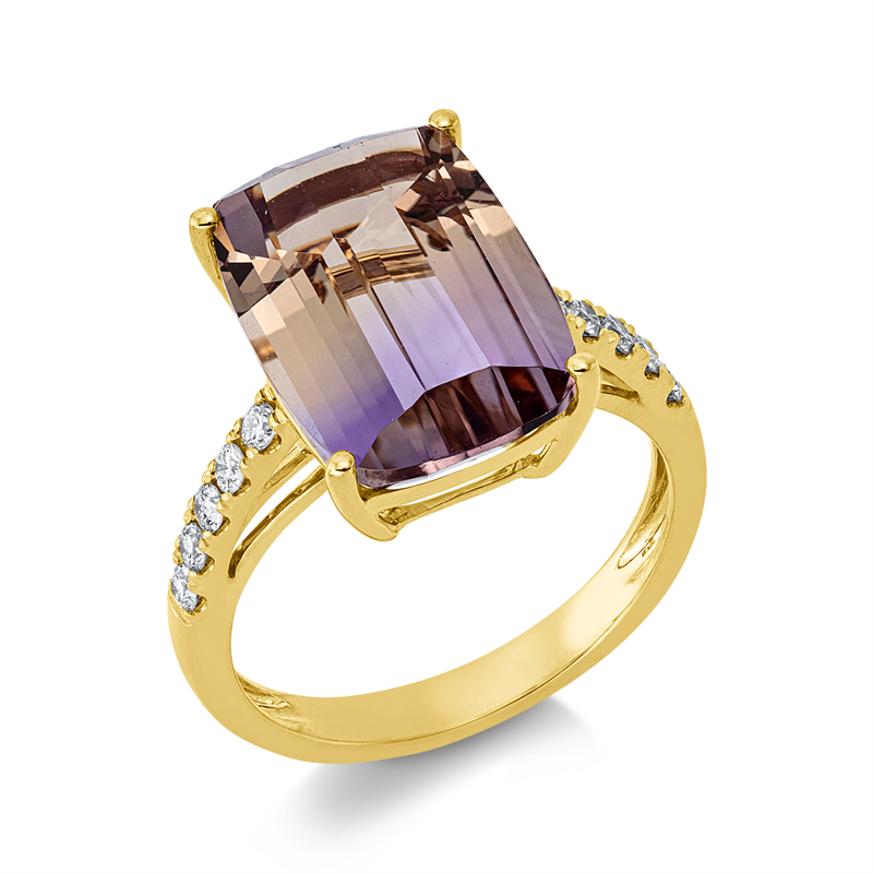 Ring mit Ametrin  aus 750/-18 Karat Gelbgold mit 10 Diamanten 0