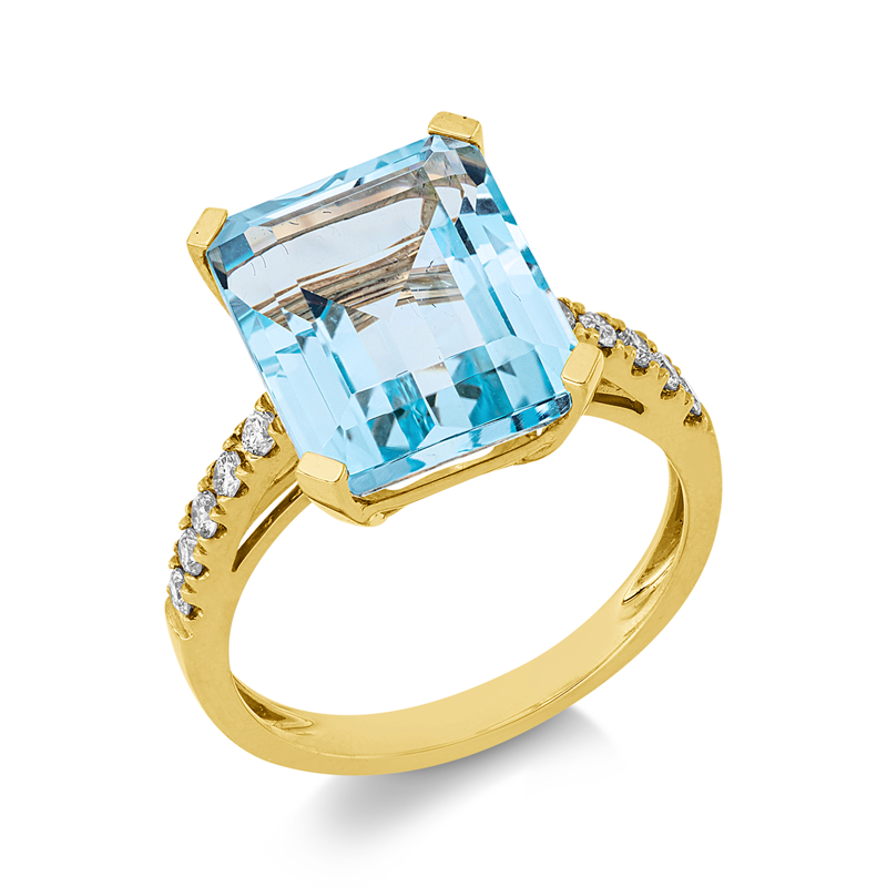 Ring mit Topas  aus 750/-18 Karat Gelbgold mit 10 Diamanten 0