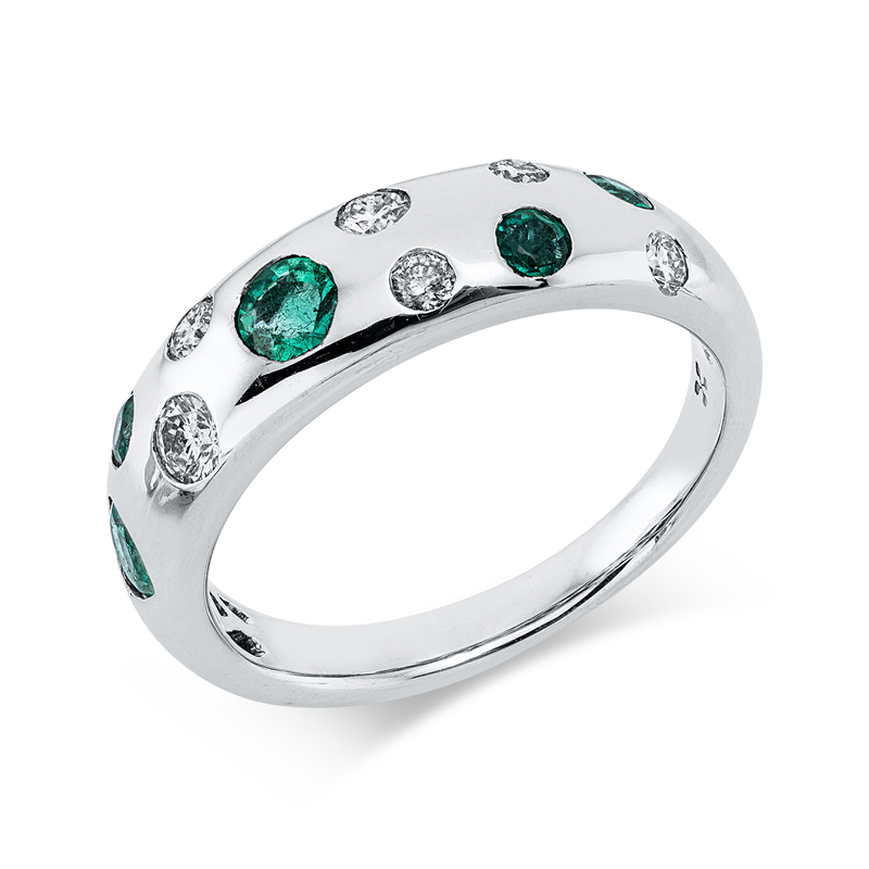 Ring mit Smaragd  aus 585/-14 Karat Weißgold mit 6 Diamanten 0