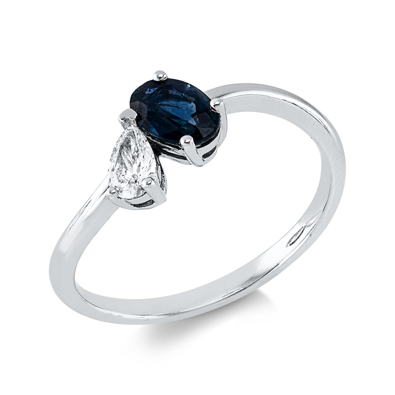 Ring mit Saphir  aus 585/-14 Karat Weißgold mit 1 Diamant 0
