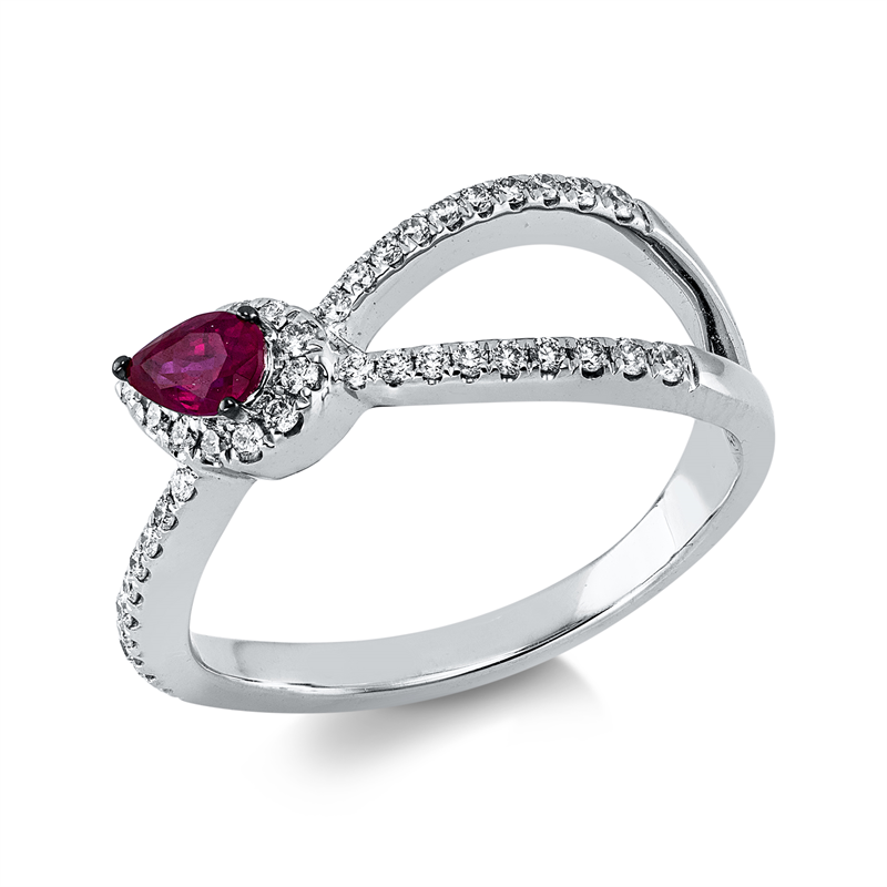 Ring mit Rubin  aus 585/-14 Karat Weißgold mit 41 Diamanten 0