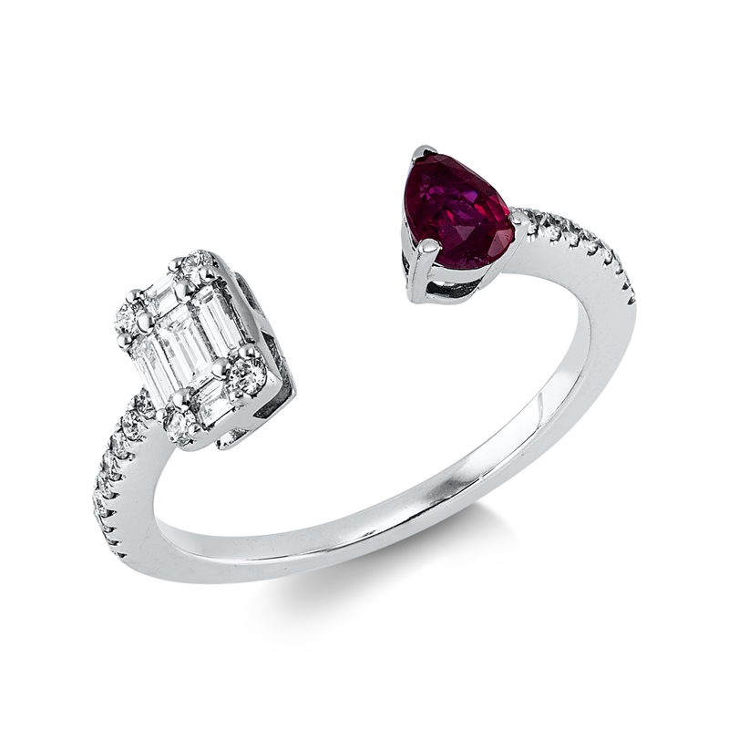 Ring mit Rubin  aus 585/-14 Karat Weißgold mit 27 Diamanten 0