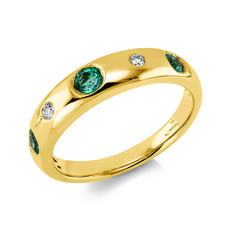 Ring mit Smaragd  aus 585/-14 Karat Gelbgold mit 2 Diamanten 0
