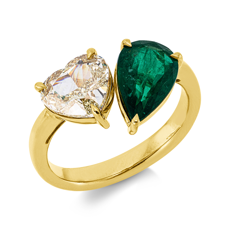 Ring mit Smaragd  aus 750/-18 Karat Gelbgold mit 1 Diamant 2