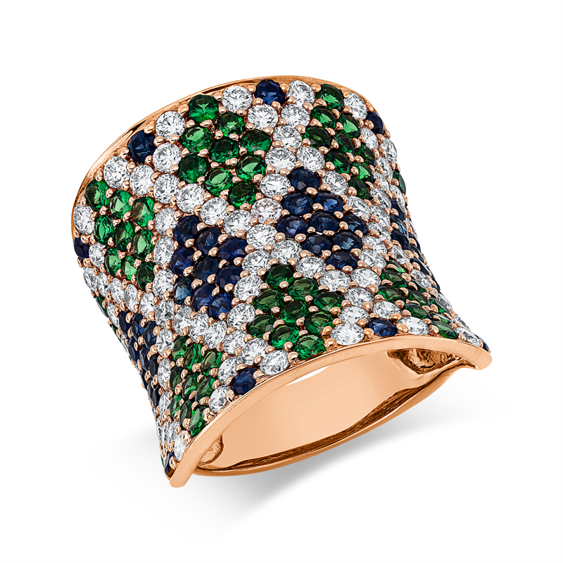 Ring mit Tsavorith  aus 750/-18 Karat Rotgold mit 93 Diamanten 2