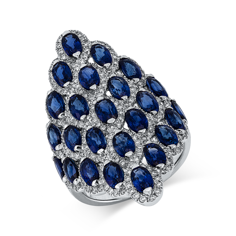 Ring mit Saphir  aus 750/-18 Karat Weißgold mit 232 Diamanten 1