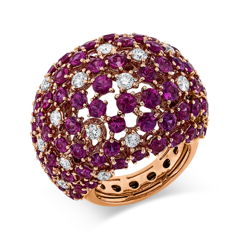 Ring mit Rubin  aus 750/-18 Karat Rotgold mit 24 Diamanten 1