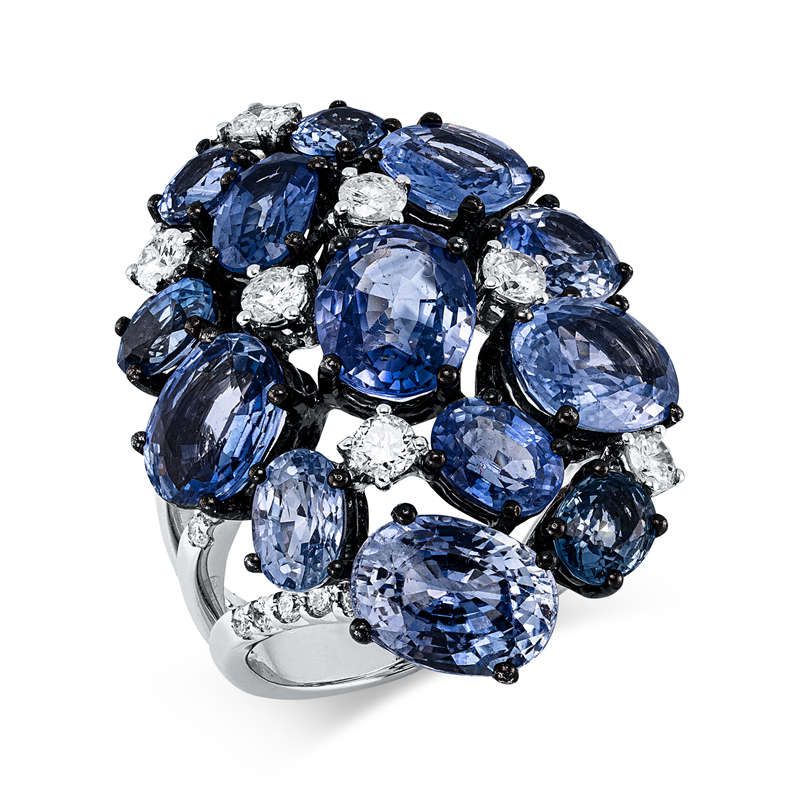 Ring mit Saphir  aus 750/-18 Karat Weißgold mit 31 Diamanten 0