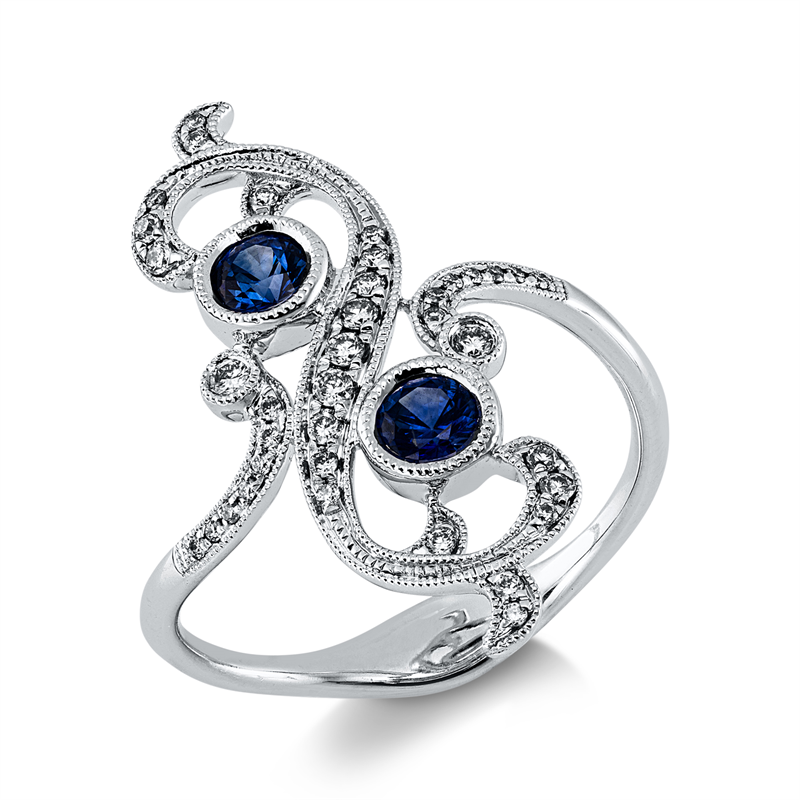 Ring mit Saphir  aus 750/-18 Karat Weißgold mit 37 Diamanten 0