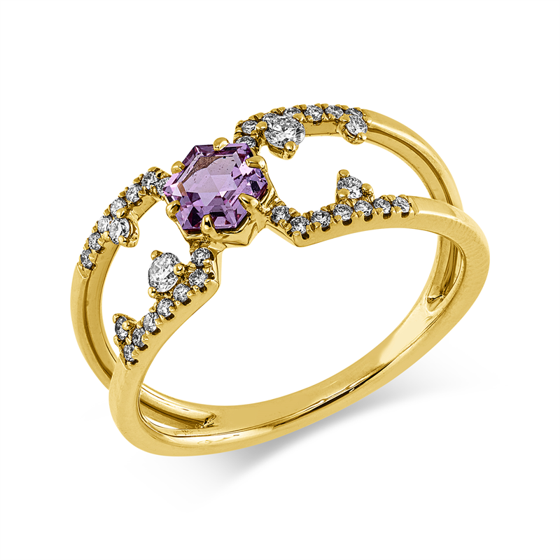 Ring mit Saphir  aus 750/-18 Karat Gelbgold mit 34 Diamanten 0