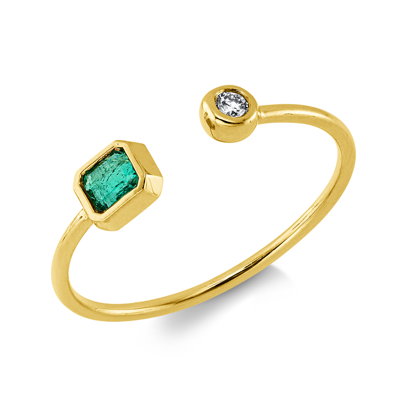 Ring mit Smaragd  aus 750/-18 Karat Gelbgold mit 1 Diamant 0