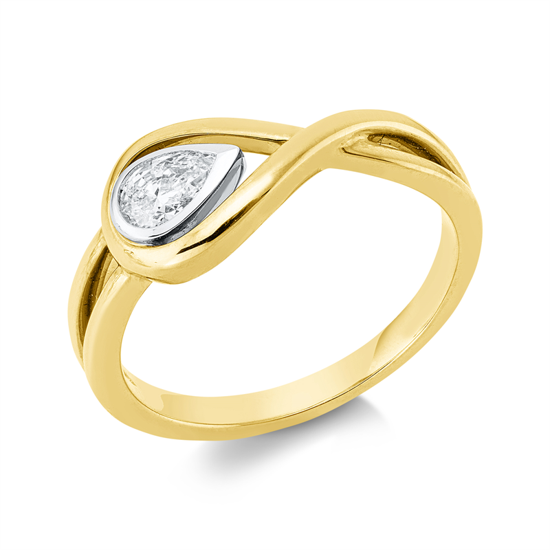 Ring    aus 750/-18 Karat Gelbgold / Weißgold mit 1 Diamant 0