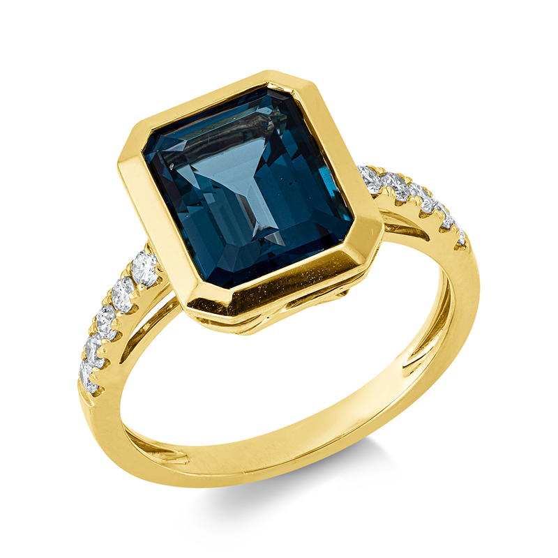 Ring mit Topas  aus 750/-18 Karat Gelbgold mit 10 Diamanten 0