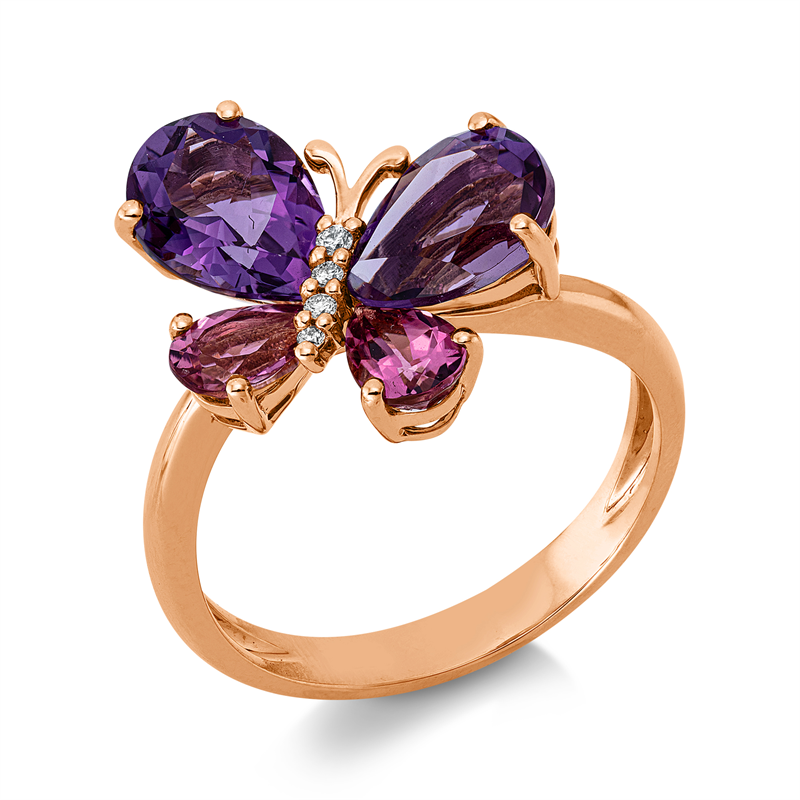 Ring mit Turmalin  aus 750/-18 Karat Rotgold mit 4 Diamanten 0