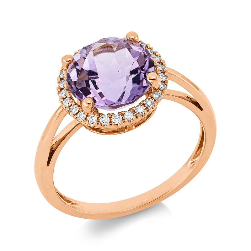 Ring mit Amethyst  aus 750/-18 Karat Rotgold mit 26 Diamanten 0