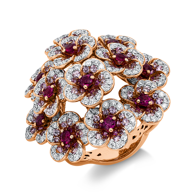 Ring mit Rubin  aus 750/-18 Karat Rotgold / Weißgold mit 180 Diamanten 1