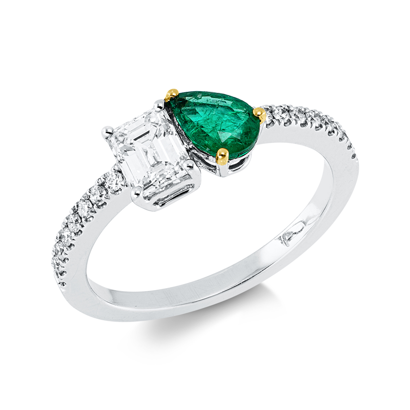 Ring mit Smaragd  aus 750/-18 Karat Weißgold mit 17 Diamanten 0