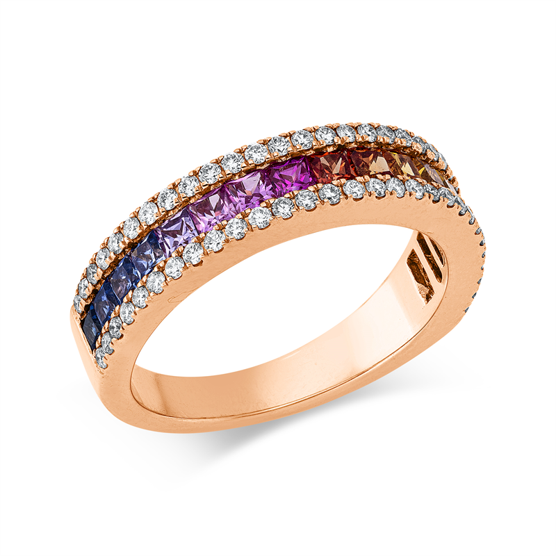 Ring mit Saphir  aus 750/-18 Karat Rotgold mit 58 Diamanten 0