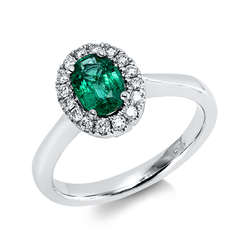 Ring mit Smaragd  aus 750/-18 Karat Weißgold mit 16 Diamanten 0