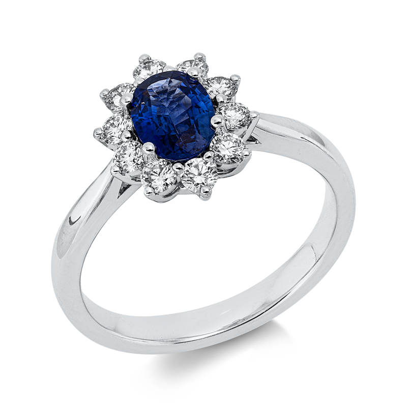 Ring mit Saphir  aus 750/-18 Karat Weißgold mit 10 Diamanten 0