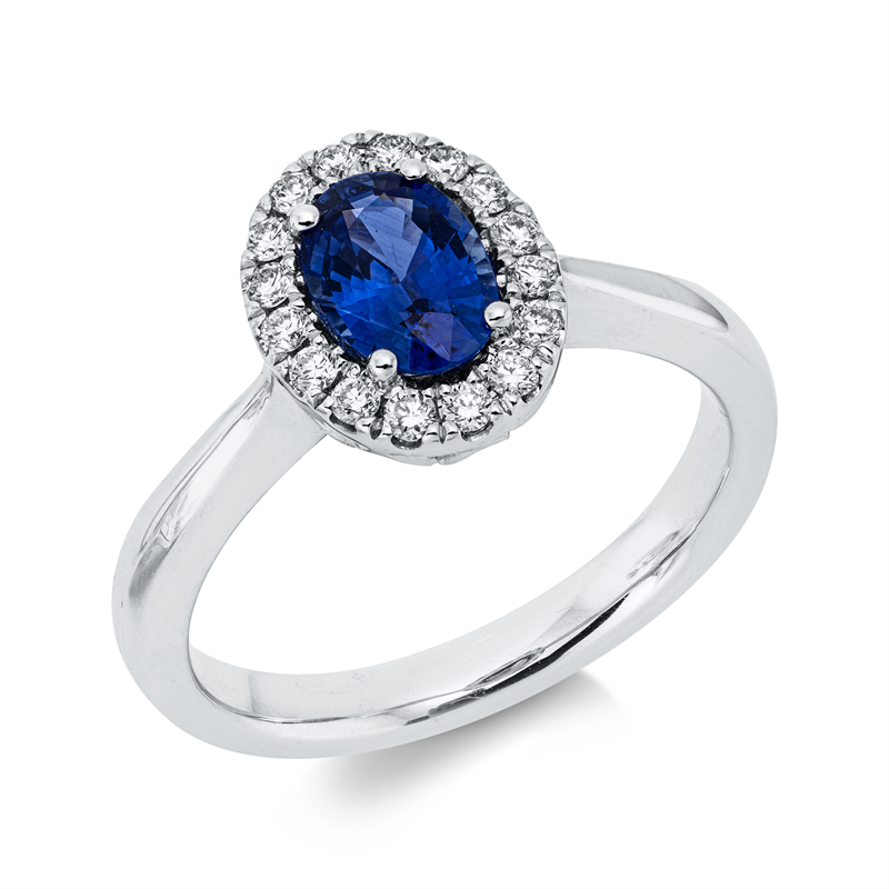 Ring mit Saphir  aus 750/-18 Karat Weißgold mit 16 Diamanten 0