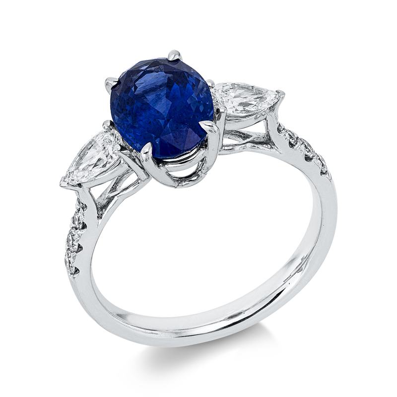Ring mit Saphir  aus 750/-18 Karat Weißgold mit 10 Diamanten 0