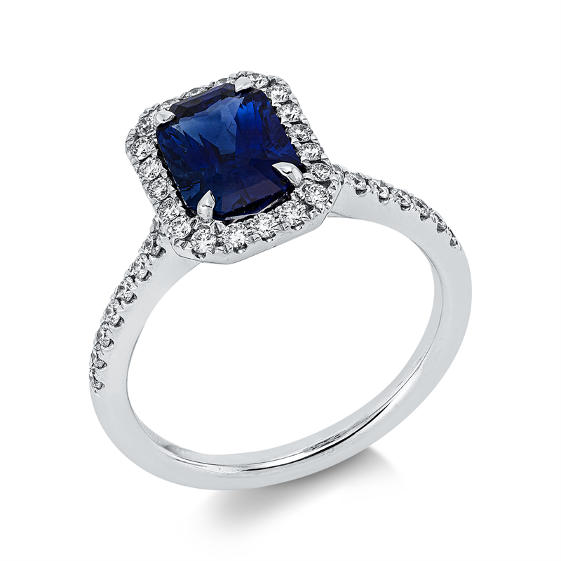 Ring mit Saphir  aus 750/-18 Karat Weißgold mit 36 Diamanten 0