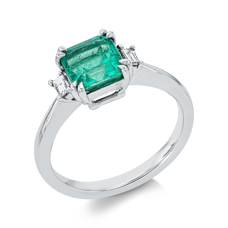 Ring mit Smaragd  aus 750/-18 Karat Weißgold mit 2 Diamanten 0