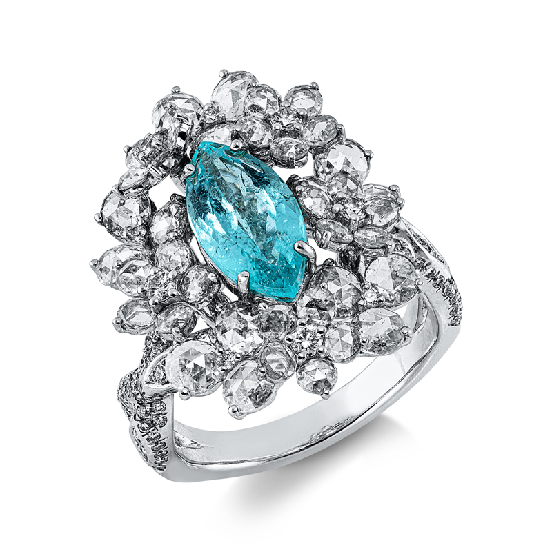Ring mit Paraiba  aus 750/-18 Karat Weißgold mit 48 Diamanten 2