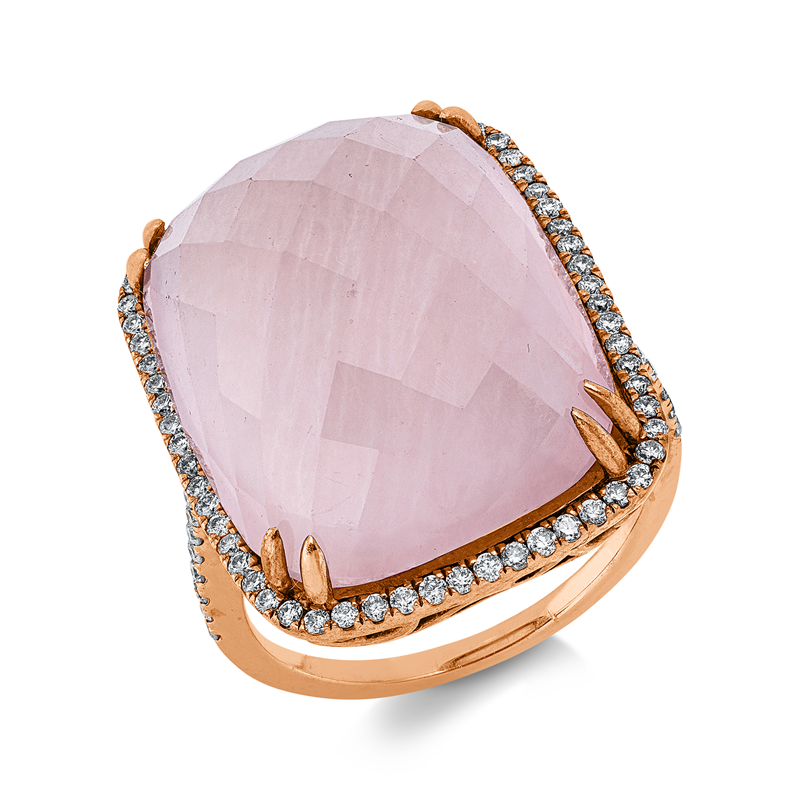 Ring mit Rosenquarz  aus 585/-14 Karat Rotgold mit 78 Diamanten 0