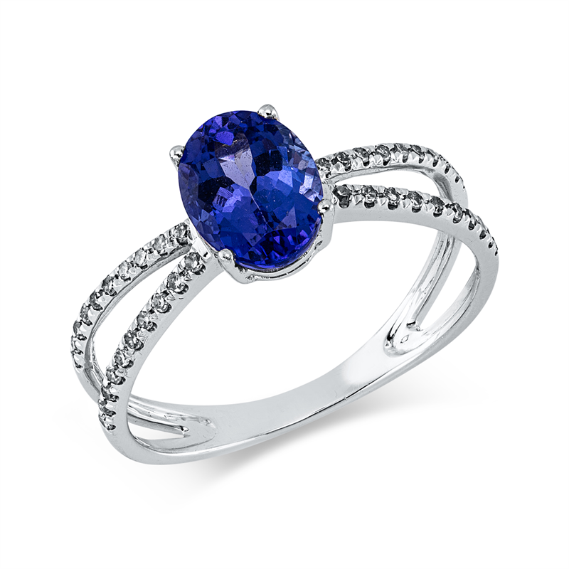 Ring mit Tansanit  aus 585/-14 Karat Weißgold mit 40 Diamanten 0