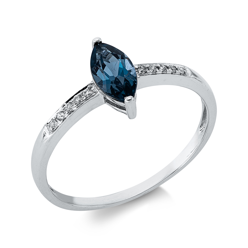 Ring mit Topas  aus 585/-14 Karat Weißgold mit 10 Diamanten 0