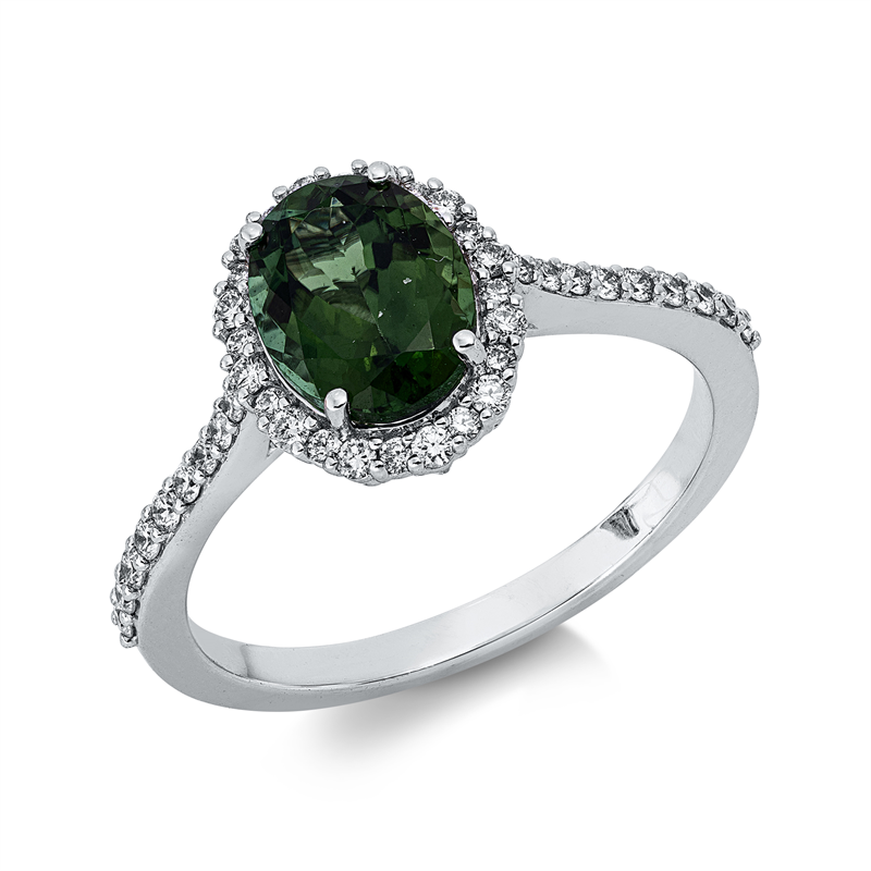 Ring mit Turmalin  aus 750/-18 Karat Weißgold mit 42 Diamanten 0
