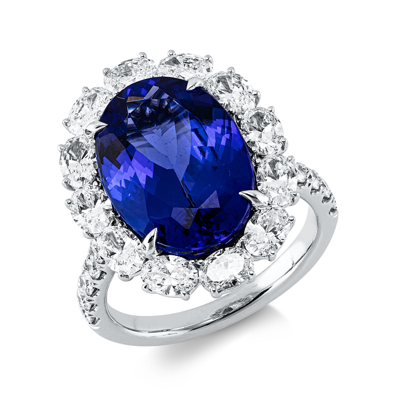 Ring mit Tansanit  aus 750/-18 Karat Weißgold mit 24 Diamanten 1