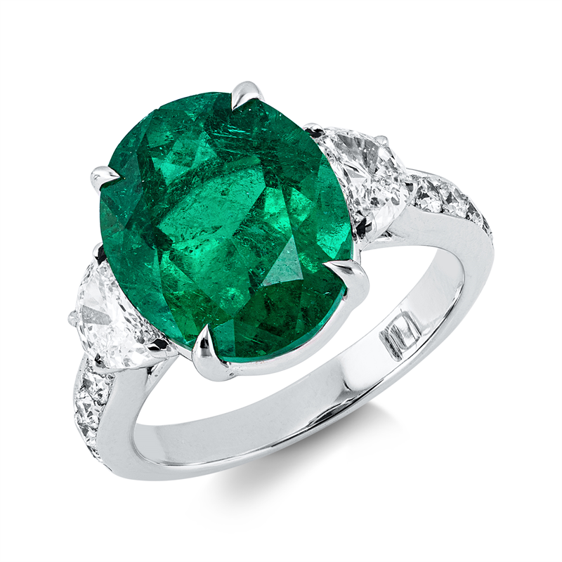 Ring mit Smaragd  aus 750/-18 Karat Weißgold mit 12 Diamanten 0