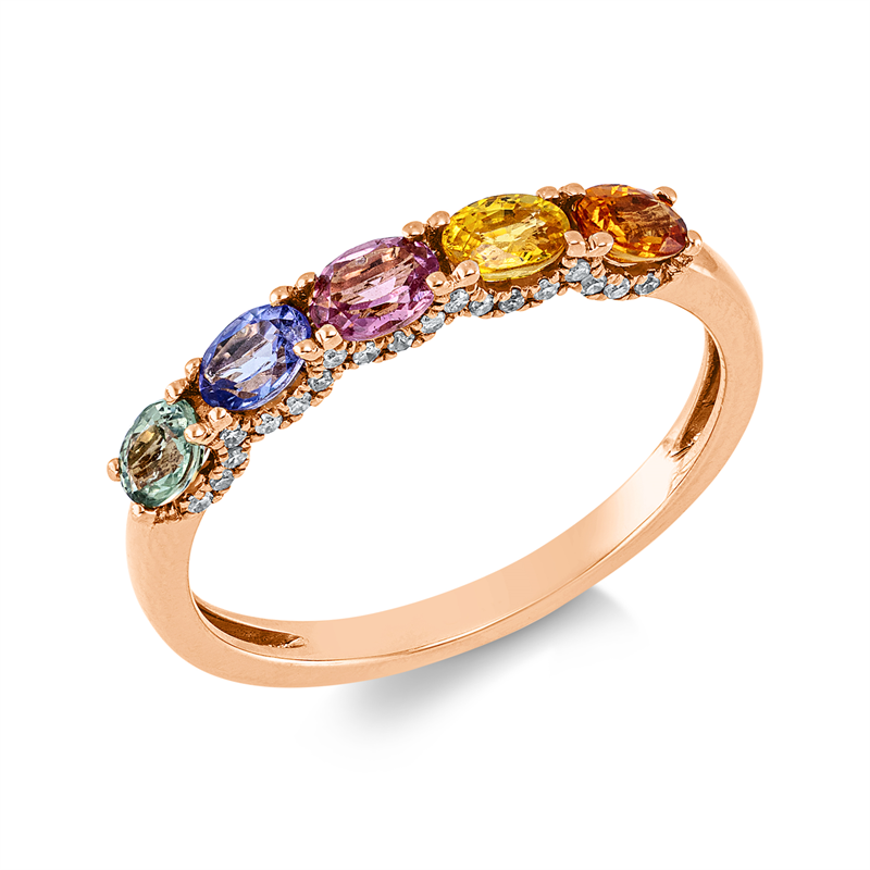 Ring mit Saphir  aus 750/-18 Karat Rotgold mit 38 Diamanten 0