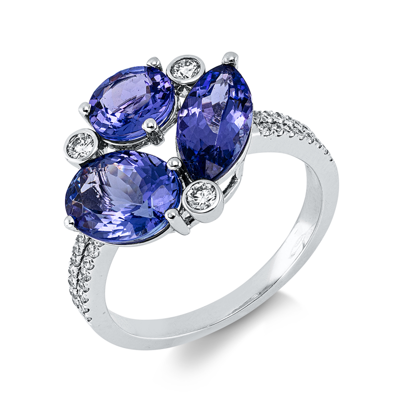 Ring mit Tansanit  aus 750/-18 Karat Weißgold mit 35 Diamanten 0