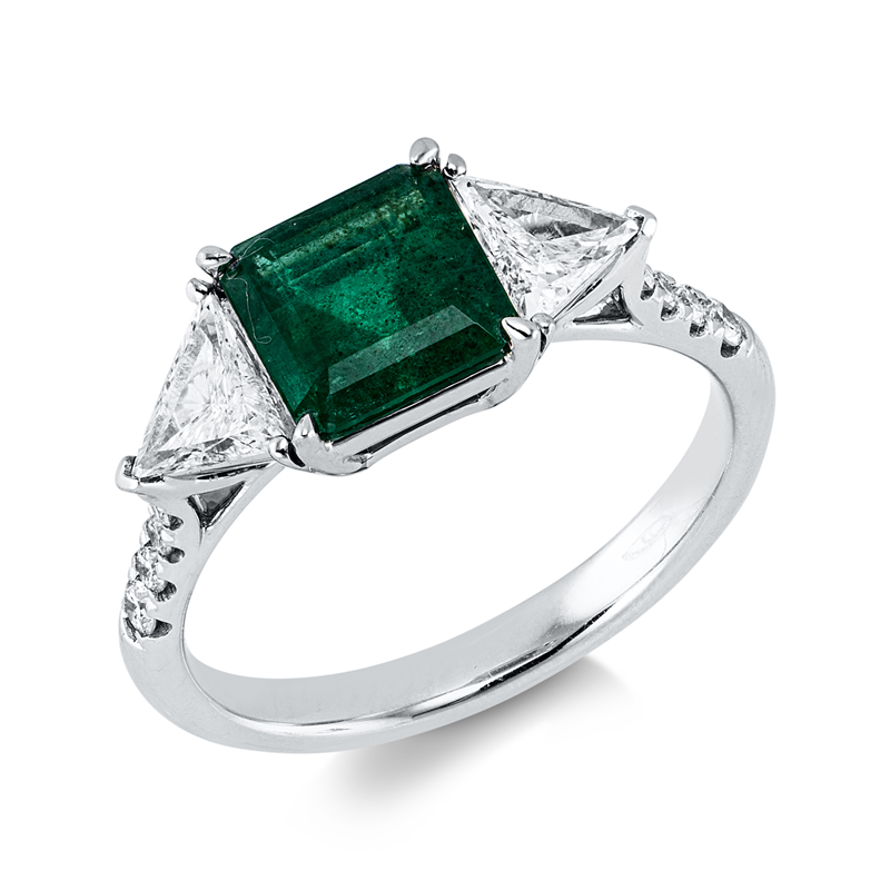 Ring mit Smaragd  aus 750/-18 Karat Weißgold mit 10 Diamanten 0