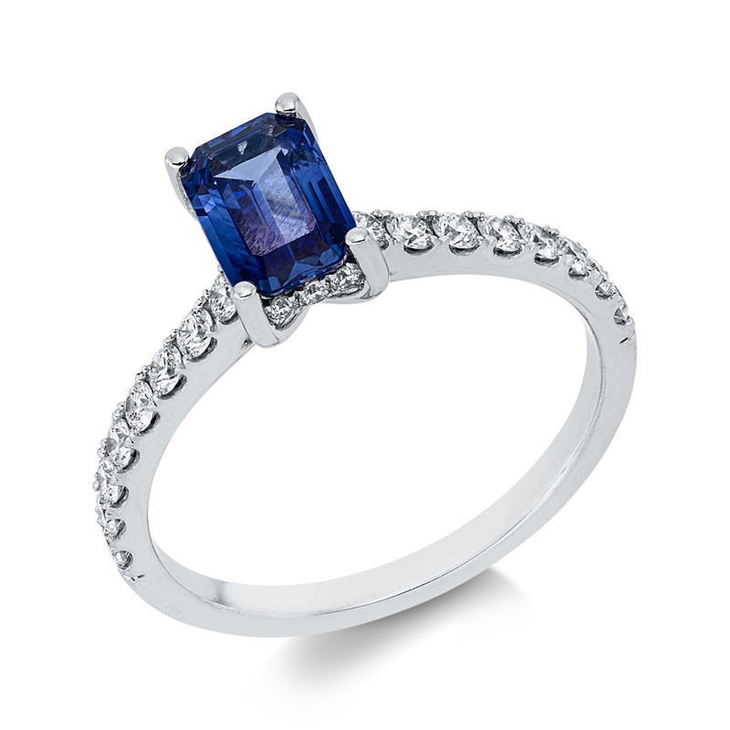 Ring mit Saphir  aus 750/-18 Karat Weißgold mit 32 Diamanten 0