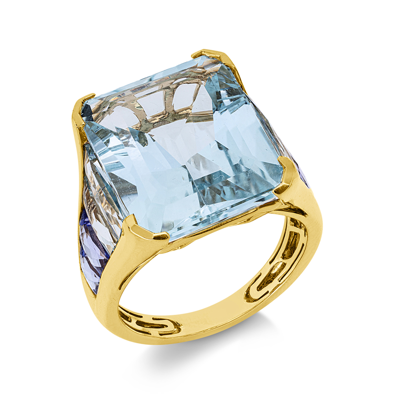 Ring mit Tansanit  aus 750/-18 Karat Gelbgold  
