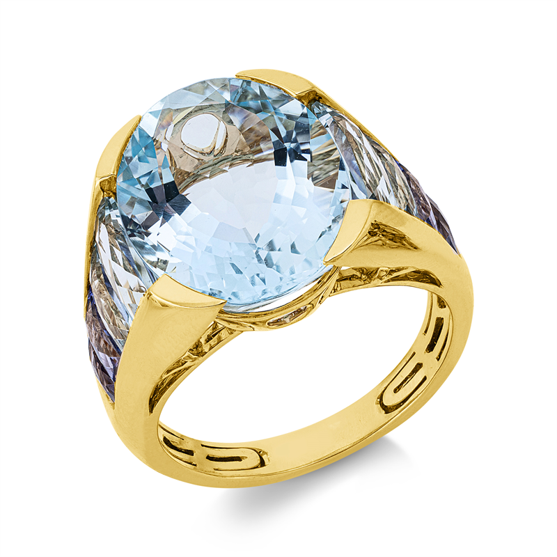 Ring mit Tansanit  aus 750/-18 Karat Gelbgold  