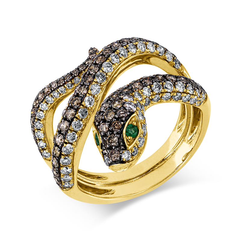Ring mit Smaragd  aus 585/-14 Karat Gelbgold mit 165 Diamanten 1