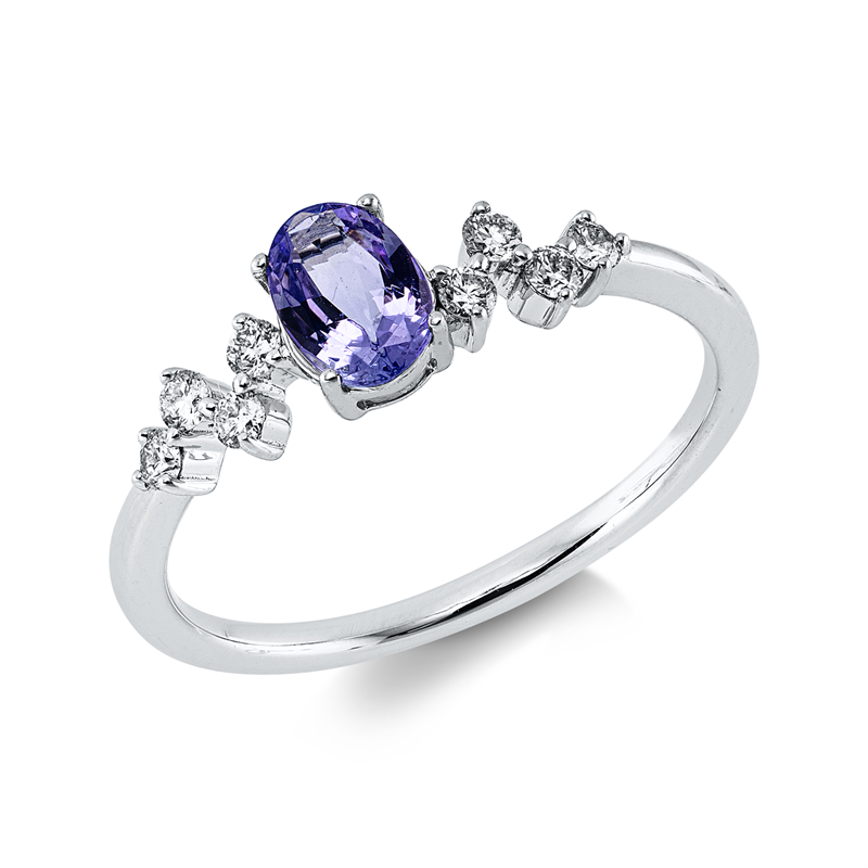 Ring mit Tansanit  aus 750/-18 Karat Weißgold mit 8 Diamanten 0