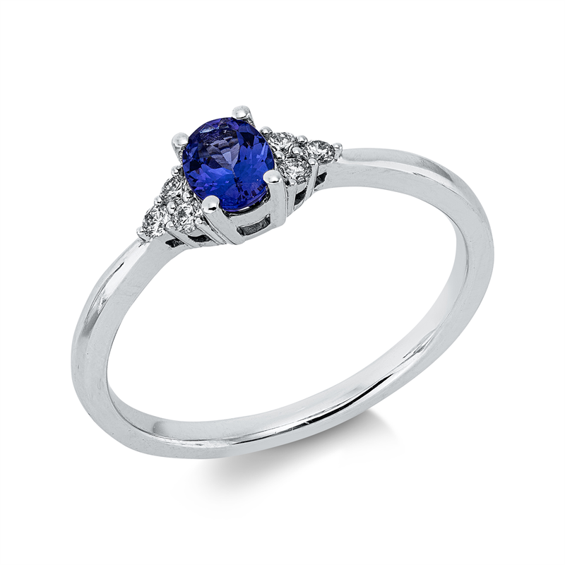 Ring mit Tansanit  aus 585/-14 Karat Weißgold mit 6 Diamanten 0