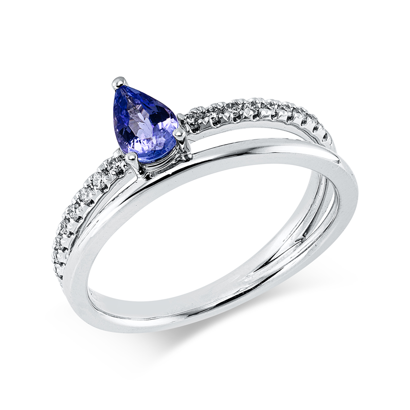 Ring mit Tansanit  aus 585/-14 Karat Weißgold mit 18 Diamanten 0
