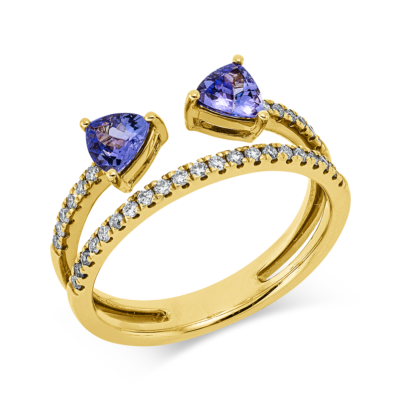 Ring mit Tansanit  aus 585/-14 Karat Gelbgold mit 33 Diamanten 0