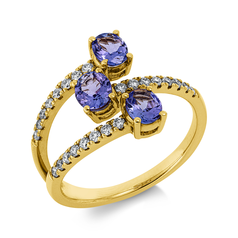 Ring mit Tansanit  aus 585/-14 Karat Gelbgold mit 24 Diamanten 0